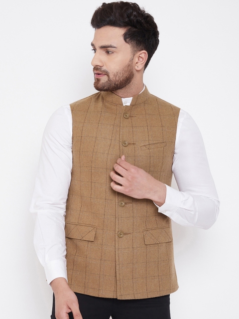 

Spirit Men Brown Checked Woven Nehru Jacket
