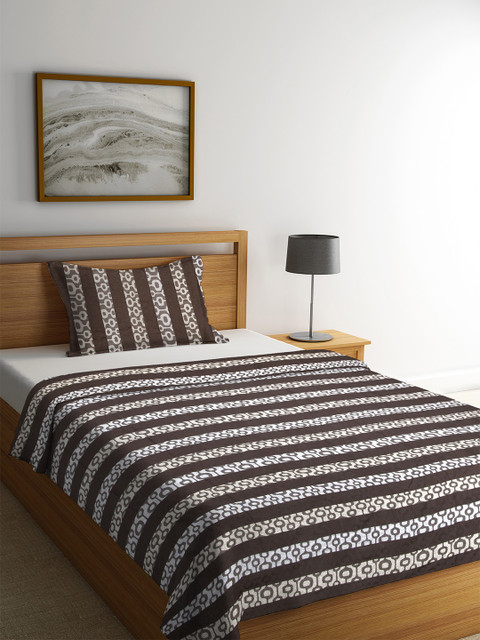 

NEUDIS Brown & Beige Striped Jacquard Single Bed Cover With 1 Pillow Cover