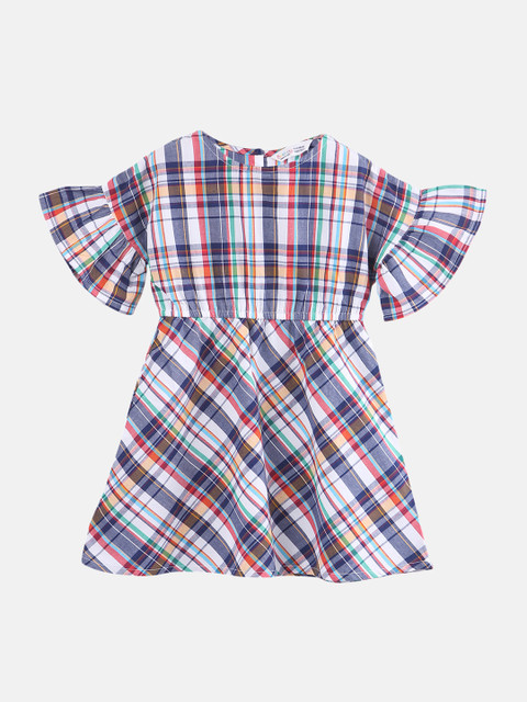 

Beebay Girls White & Blue Checked Fit and Flare Dress