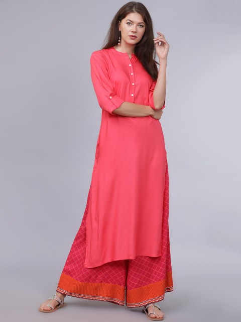 

Folklore Women Pink Solid Straight Kurta