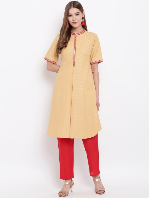 

Shakumbhari Women Beige Printed A-Line Kurta