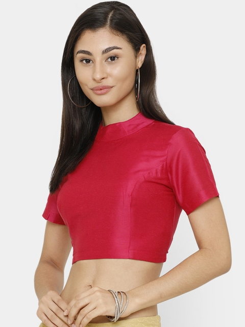 

De Moza Women Pink Solid Crop Fitted Top