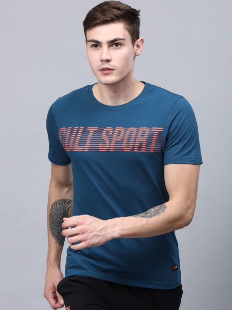

Cultsport Men Teal Blue Printed Round Neck T-shirt