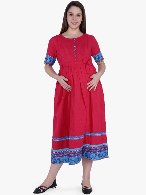

MomToBe Women Pink Printed Maternity Fit and Flare Dress