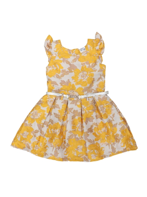 

Doodle Girls White & Mustard Yellow Printed A-Line Dress