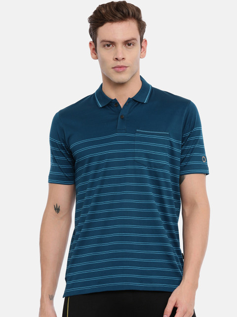 

Proline Active Men Teal Blue Striped Polo Collar T-shirt