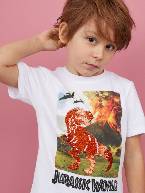 

H&M Boys White Jurassic World Reversible Sequin T-Shirt