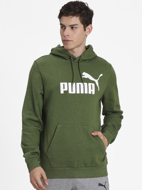 

Puma Men Green & White Printed Hooded Essentials+ Fleece Pullover Sweatshirt