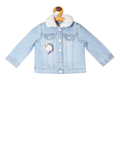 

The Childrens Place Girls Blue Solid Denim Jacket