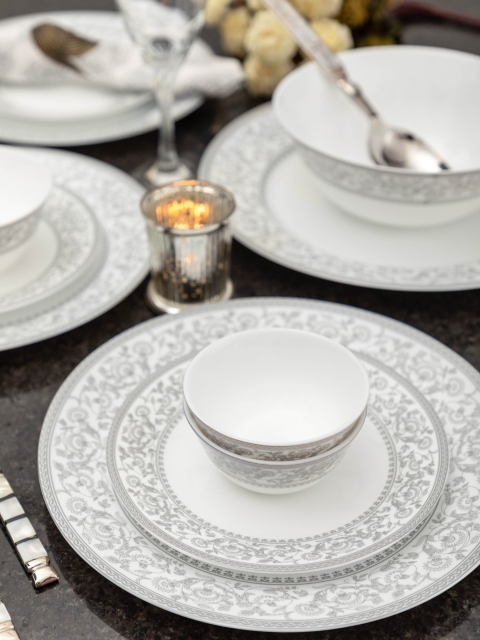

Laopala White & Grey Printed Persian Silver Opalware 33 Pieces Dinner Set