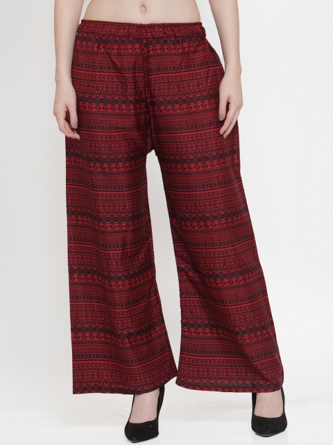 

TAG 7 Women Maroon & Black Printed Wide Leg Palazzos