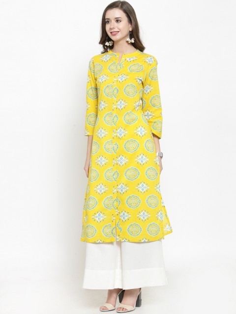 

Varanga Women Yellow & Off-White Printed Straight Kurta