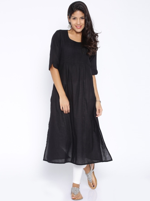 

Desi Weavess Women Black Solid Anarkali Kurta