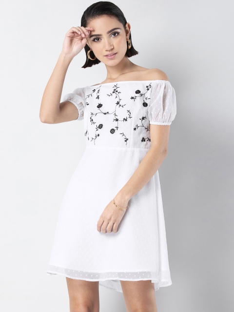 

FabAlley Women White Embroidered Empire Dress