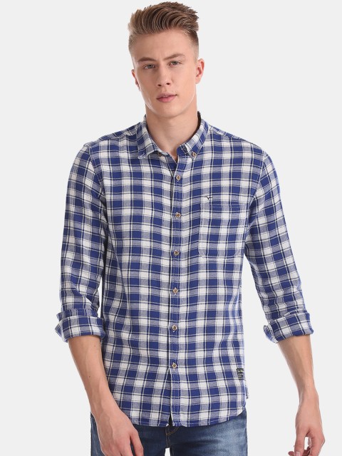 

Flying Machine Men Blue & White Regular Fit Checked Casual Shirt