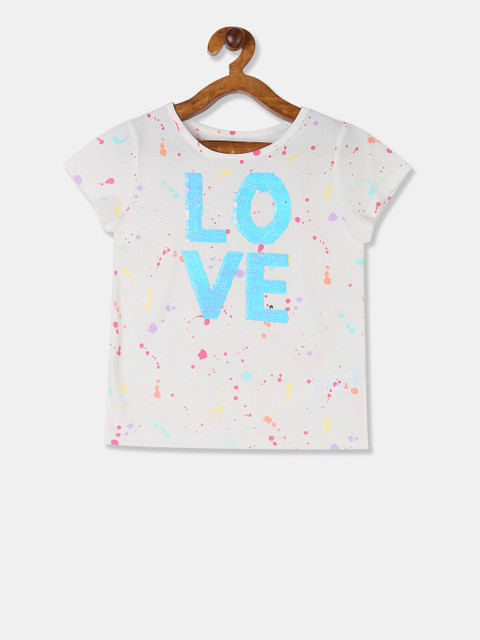 

The Childrens Place Girls Off-White Printed Sequin Splatter Round Neck T-shirt