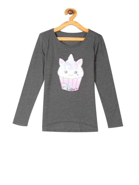 

The Childrens Place Girls Charcoal Grey Self Design Round Neck T-shirt