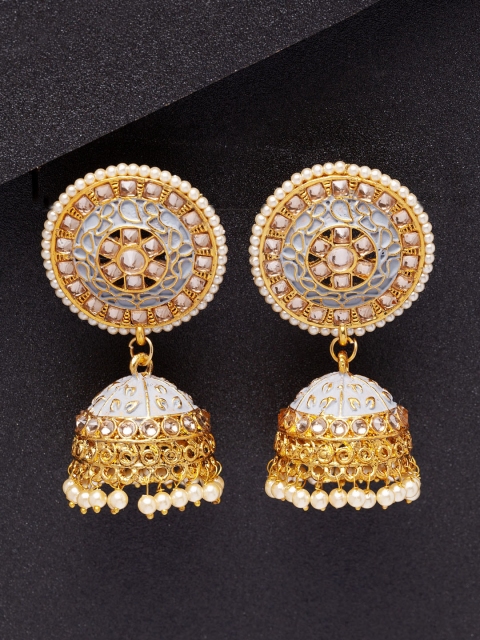 

Shining Diva Grey & Gold-Toned Classic Jhumkas