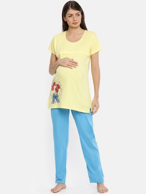 

Red Rose Women Yellow & Blue Printed Maternity Night suit