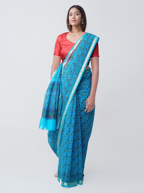 

Unnati Silks Blue & Purple Pure Cotton Printed Kota Saree