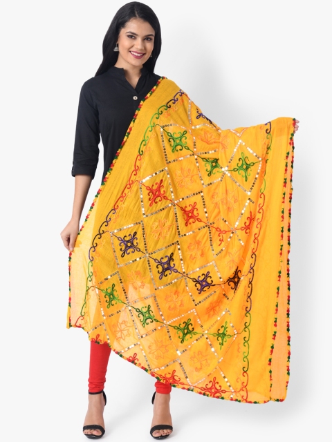 

Vastraa Fusion Women Yellow Embroidered Pure Cotton Dupatta