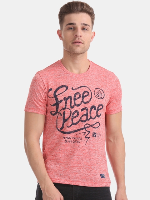 

Flying Machine Men Red Printed Round Neck T-shirt