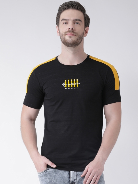 

Rex Straut Jeans Men Black Printed Round Neck T-shirt with Side Stripes