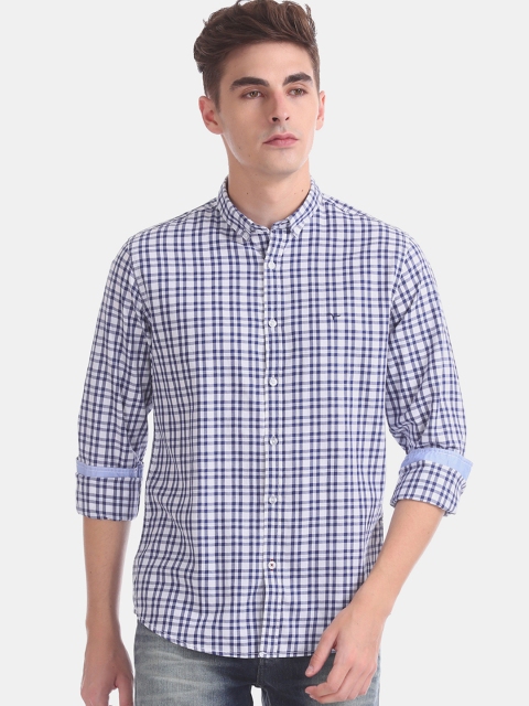 

Flying Machine Men Blue & White Regular Fit Checked Casual Shirt