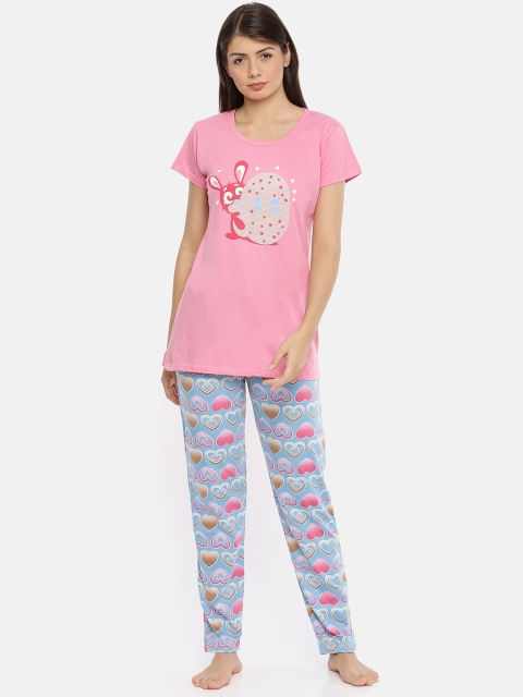 

Red Rose Women Pink & Blue Printed Night Suit