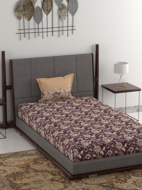 

Trident Brown & Beige Floral 120 TC Cotton 1 Single Bedsheet with 1 Pillow Cover