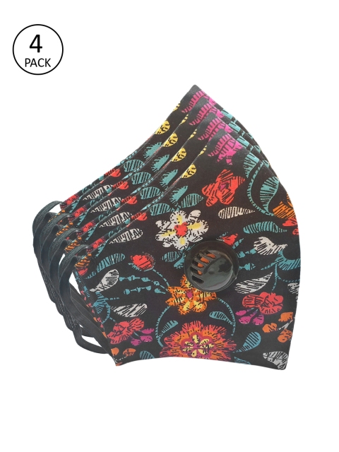 

Jompers Unisex 4 Pcs Black Printed 2-Ply Reusable Outdoor Masks with Valve