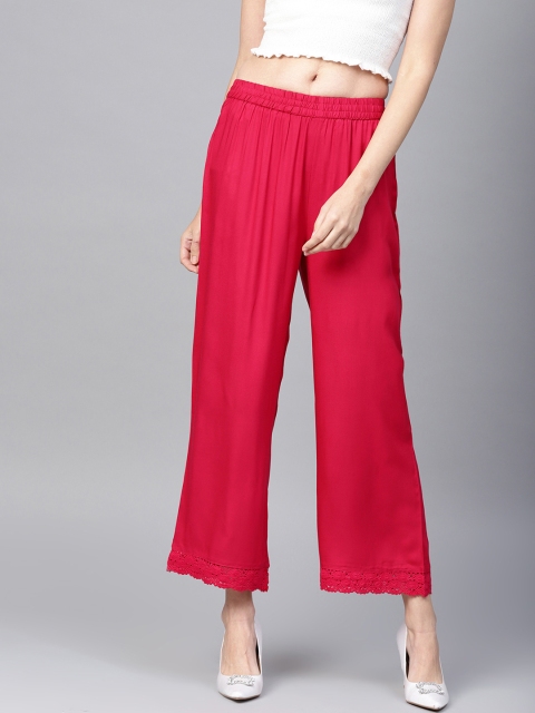 

Juniper Women Fuschia Pink Solid Straight Palazzos, Fuchsia