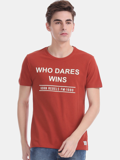 

Flying Machine Men Orange Printed Round Neck T-shirt