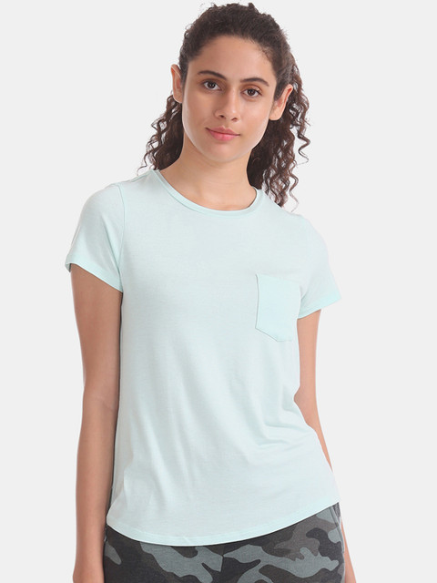

Aeropostale Women Sea Green Solid Round Neck T-shirt
