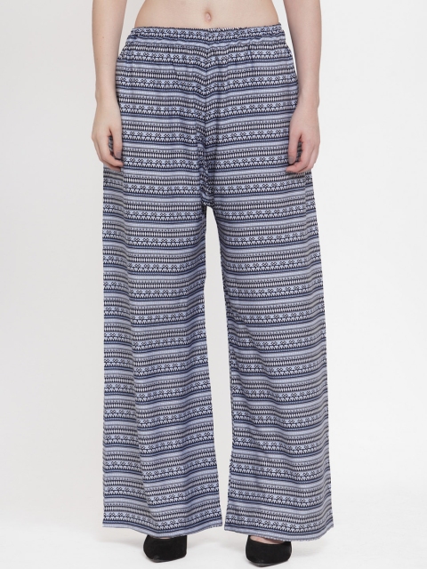 

TAG 7 Women Blue & White Printed Wide Leg Palazzos