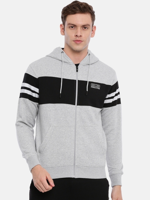 

Proline Active Men Grey & Black Colourblocked Hooded Sweatshirt