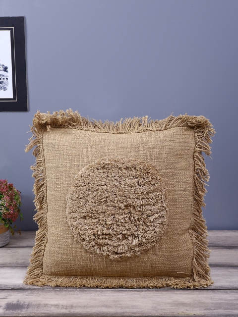 

eyda Khaki Embellished Square Cushion Covers