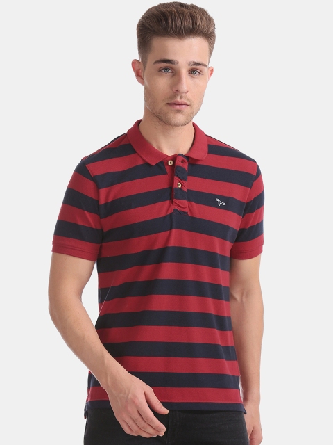 

Flying Machine Men Red Striped Polo Collar T-shirt