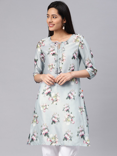 

Alena Women Blue & Green Floral Printed Straight Kurti