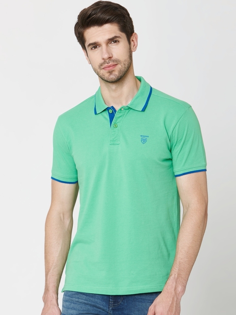 

Mufti Men Green Solid Polo Collar T-shirt
