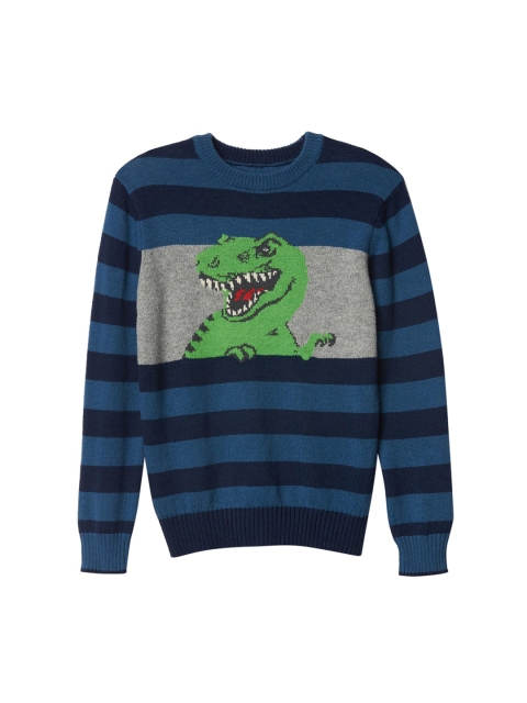 

GAP Boys Navy Blue & Green Jurassic Striped Sweatshirt