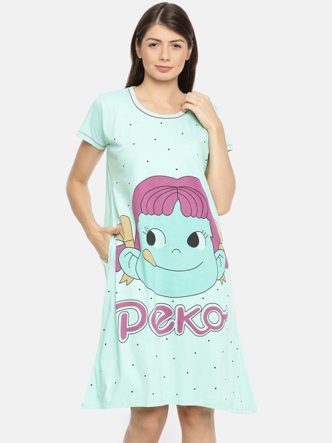

Red Rose Sea Green & Magenta Printed Sleep Shirt