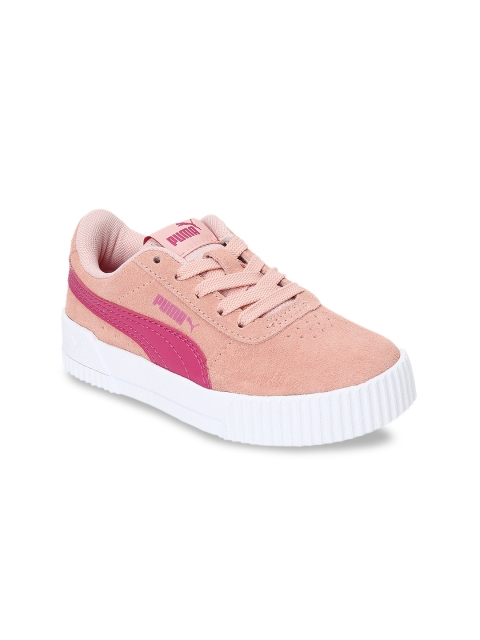 

Puma Girls Pink Striped Leather Carina PS Sneakers