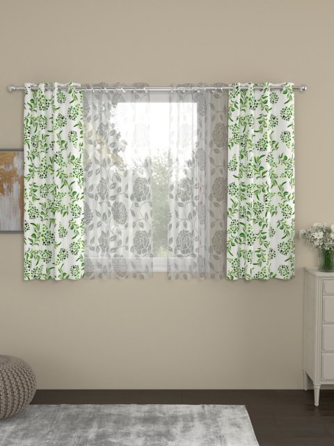 

ROSARA HOME Green & White Set of 4 Window Curtains