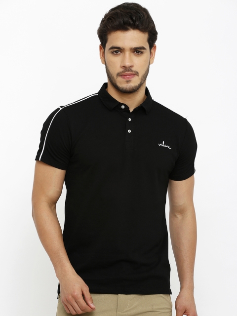 

Rex Straut Jeans Men Black Solid Polo Collar T-shirt