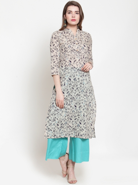 

Varanga Women Beige Printed Straight Kurta