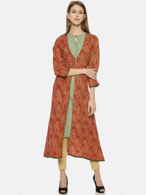 

Resha Women Red & Olive Green Printed A-Line Kurta