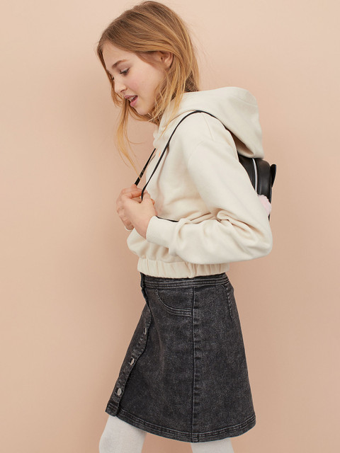 

H&M Girls Black Solid Button-Front Twill Skirt