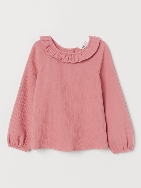 

H&M Girls Pink Self Design Frill-Collared Blouse