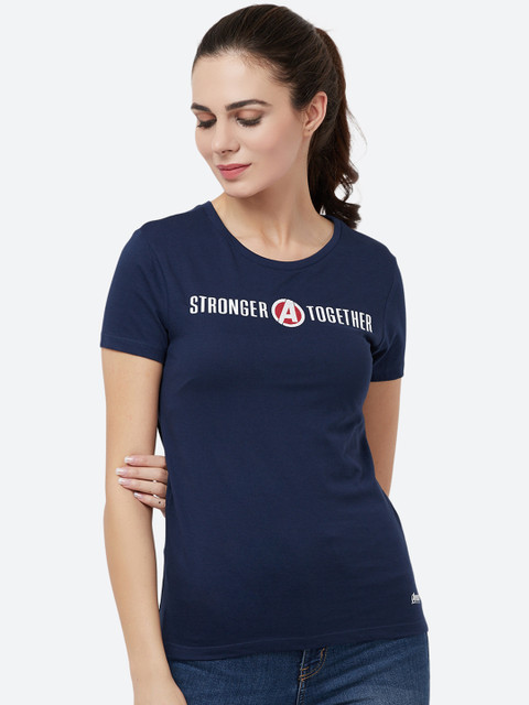 

Free Authority Women Navy Blue Avengers Print Round Neck T-shirt